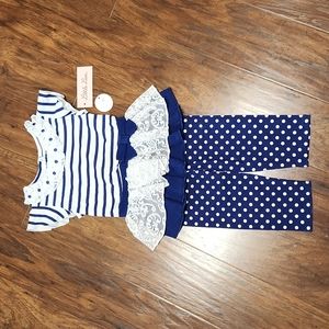 NWT Little Lass 2-pc Outfit Size 18m Lace Embroidery Daisies Polka-Dots